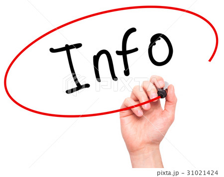 Man Hand writing Info with black marker on v 31021424