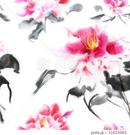 Romantic seamless pattern with watercolor peonies 31024063