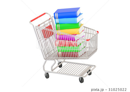 Shopping cart with books, 3D rendering Shopping cart with books, 3D rendering 31025022