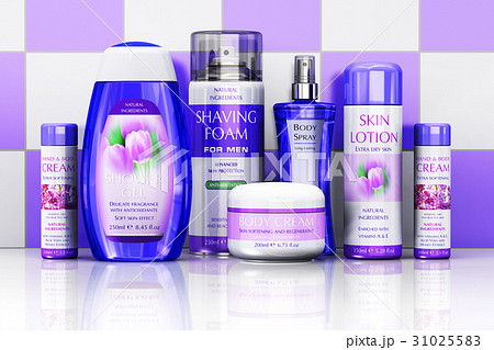 Cosmetics on bathroom shelf 31025583
