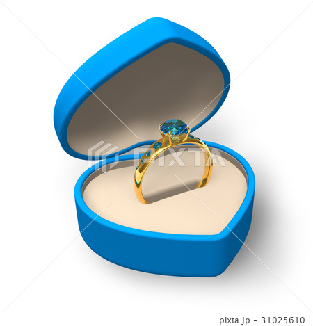 Blue heart-shape box with golden ring with jewels 31025610