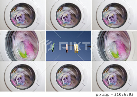 Collage of washing machine door with rotating 31026592