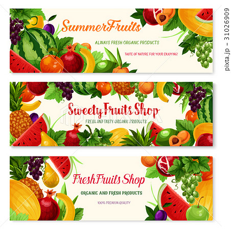 Fresh fruit cartoon banner for food, drink design Fresh fruit cartoon banner for food, drink design 31026909