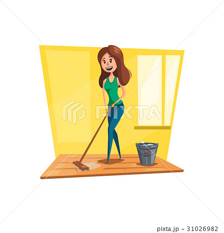 Woman washing floor with mop cartoon icon Woman washing floor with mop cartoon icon 31026982