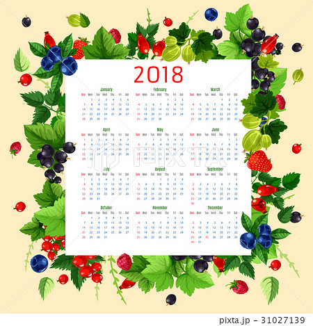 Vector calendar 2018 of fresh berries and fruits 31027139