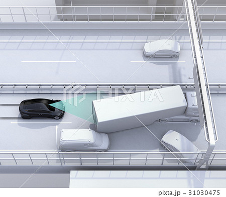 高速道路の事故現場に衝突被害軽減ブレーキによる二次事故回避のコンセプトイメージ 高速道路の事故現場に衝突被害軽減ブレーキによる二次事故回避のコンセプトイメージ 31030475