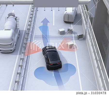 高速道路の落下物を回避したクルマ。障害物回避支援のコンセプトイメージ 高速道路の落下物を回避したクルマ。障害物回避支援のコンセプトイメージ 31030478
