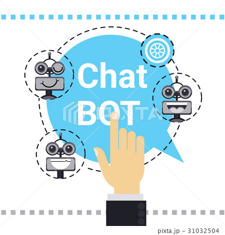 Man Use Free Chat Bot Robot Virtual Assistanceのイラスト素材