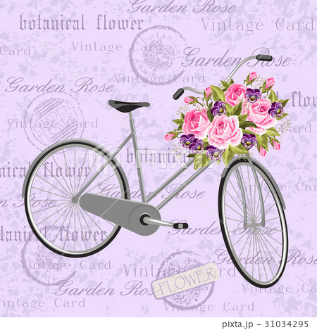 Gray bicycle with a basket full of flowers Gray bicycle with a basket full of flowers 31034295