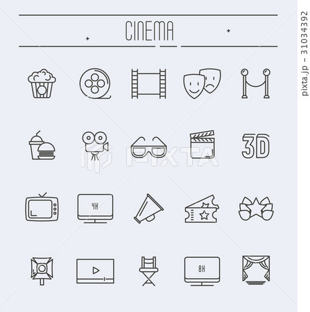 Set of cinema and movies related thin line icons 31034392