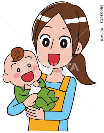 赤ちゃんを抱きかかえる保育士のイラストのイラスト素材
