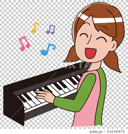 ピアノを弾きながら歌を歌う保育士のイラストのイラスト素材