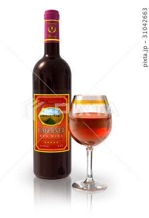 Bottle of red wine and full crystal goblet 31042663
