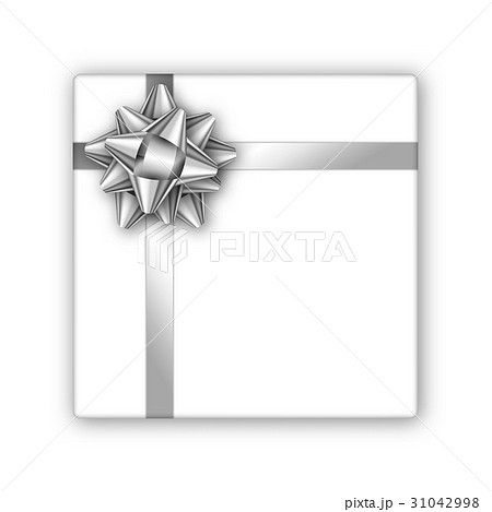 Holiday gift box with silver ribbon and bow Holiday gift box with silver ribbon and bow 31042998