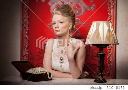Sensual Woman in victorian dress and interior Sensual Woman in victorian dress and interior 31046171