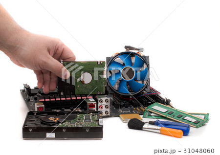 Computer motherboard with a view of parts 31048060