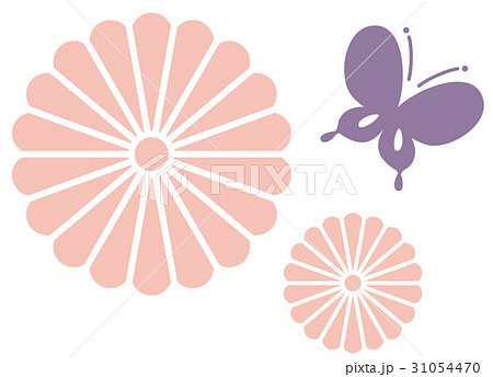 蝶のシルエットとシンプルな花のイラスト素材のイラスト素材