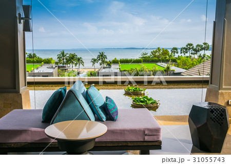 Closeup of modern furniture with pillows . Closeup of modern furniture with pillows . 31055743