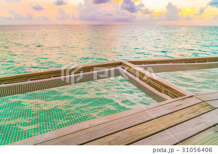 Vacation net seat in tropical Maldives island and beauty of the sea with the coral reefs . Vacation net seat in tropical Maldives island and beauty of the sea with the coral reefs . 31056406