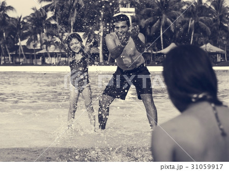 Family Swimming Pool Playing Togetherness Summer Holiday Family Swimming Pool Playing Togetherness Summer Holiday 31059917