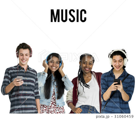 Group of Diverse Young Adult PeopleEnjoy Music Set Studio Isolated 31060459