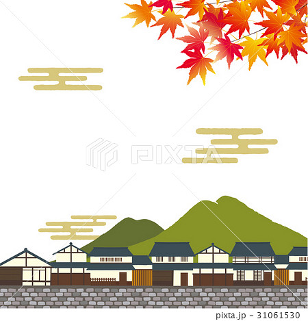 紅葉 京都の街並みのイラスト素材