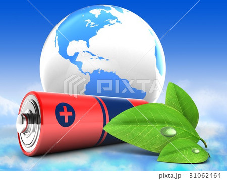 battery  with world globe and green leaf 31062464