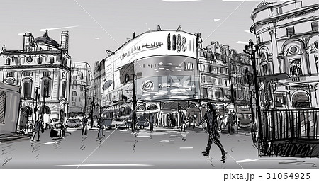 cityscape drawing sketch in London Englandのイラスト素材 [31064925 