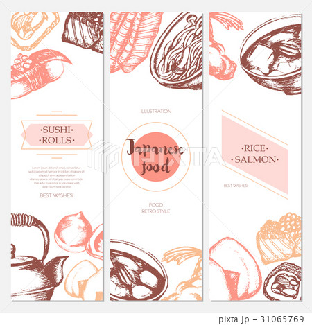 Japanese Food - color hand drawn square template 31065769