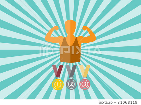 Set of medals and athlete silhouette , Vector illu 31068119