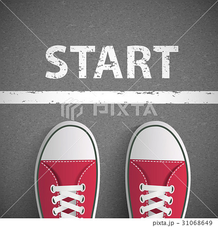 Vintage sneakers stand before inscription start. Vintage sneakers stand before inscription start. 31068649