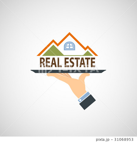 Hand holding a tray with a house. Hand holding a tray with a house. 31068953