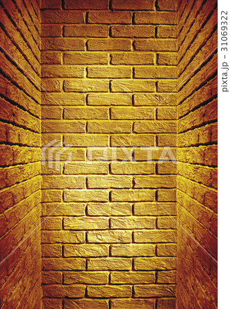 yellow and red toned brick wall end of corridor yellow and red toned brick wall end of corridor 31069322