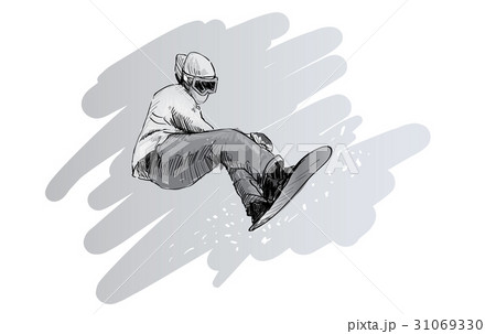 sketch of Snow board man riding sketch of Snow board man riding 31069330
