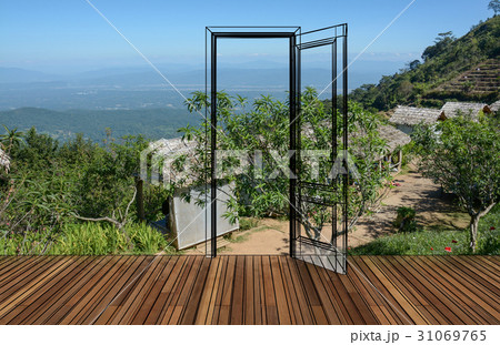 Landscape behind the opening door,3D Landscape behind the opening door,3D 31069765