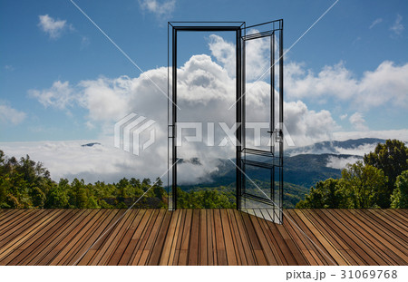 Landscape behind the opening door,3D Landscape behind the opening door,3D 31069768