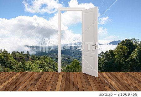 Landscape behind the opening door,3D Landscape behind the opening door,3D 31069769