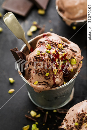 Tasty appetizing creamy chocolate ice cream Tasty appetizing creamy chocolate ice cream 31070106