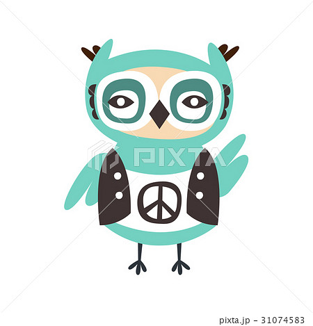 Cute cartoon owl bird with peace sign on its cloth 31074583