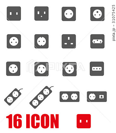 Vector grey power socket icon set 31075425