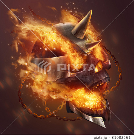 Fire metal plate helmet skull with chains. Fire metal plate helmet skull with chains. 31082561