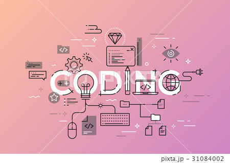 Flat Style, Thin Line Banner design of coding 31084002
