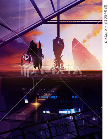 Illustrated sci-fi space ship station. Illustrated sci-fi space ship station. 31084080