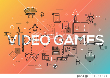 Modern thin line banner of classic game objects 31084254