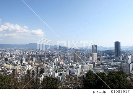 二葉山仏舎利塔から広島市内の風景の写真素材