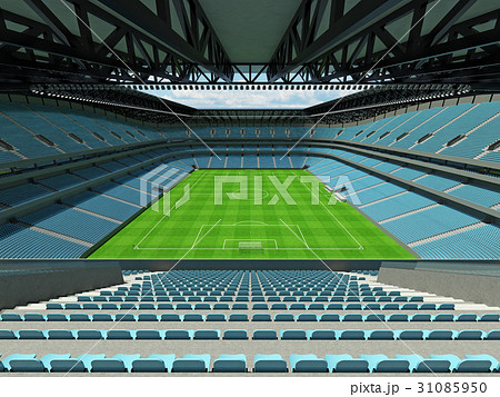 Large soccer football Stadium with sky blue seats Large soccer football Stadium with sky blue seats 31085950