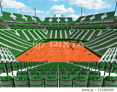 Modern tennis clay court stadium with green seats Modern tennis clay court stadium with green seats 31086060