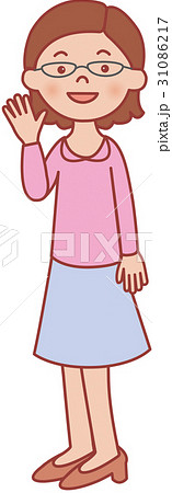 女性　全身　イラスト　人　手 メガネ　めがね　眼鏡 31086217
