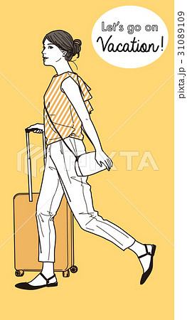 休暇で旅行へ出かけるおしゃれな女性のイラスト素材 31089109 Pixta