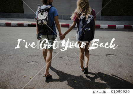 Friends Travel Backpacker Journey with Quote Graphic 31090920